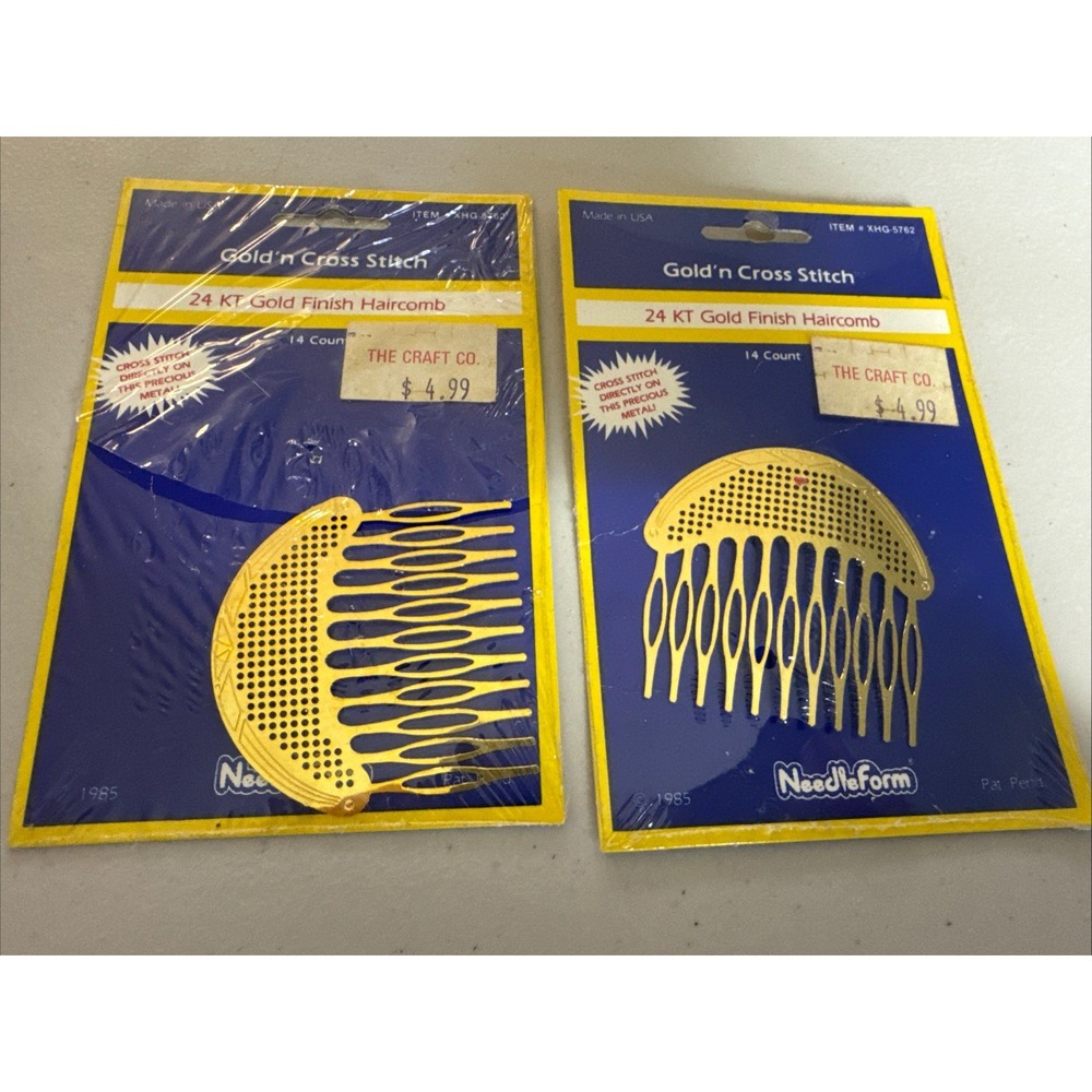Vintage 1985 Gold'n Cross Stitch 24 KT Gold Finish Haircomb Needleform BRAND NEW